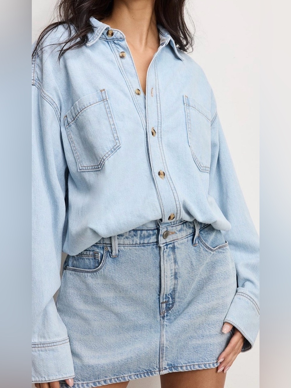 Good American Denim Shirt Dress Light Wash Hybrid Mini Dress S